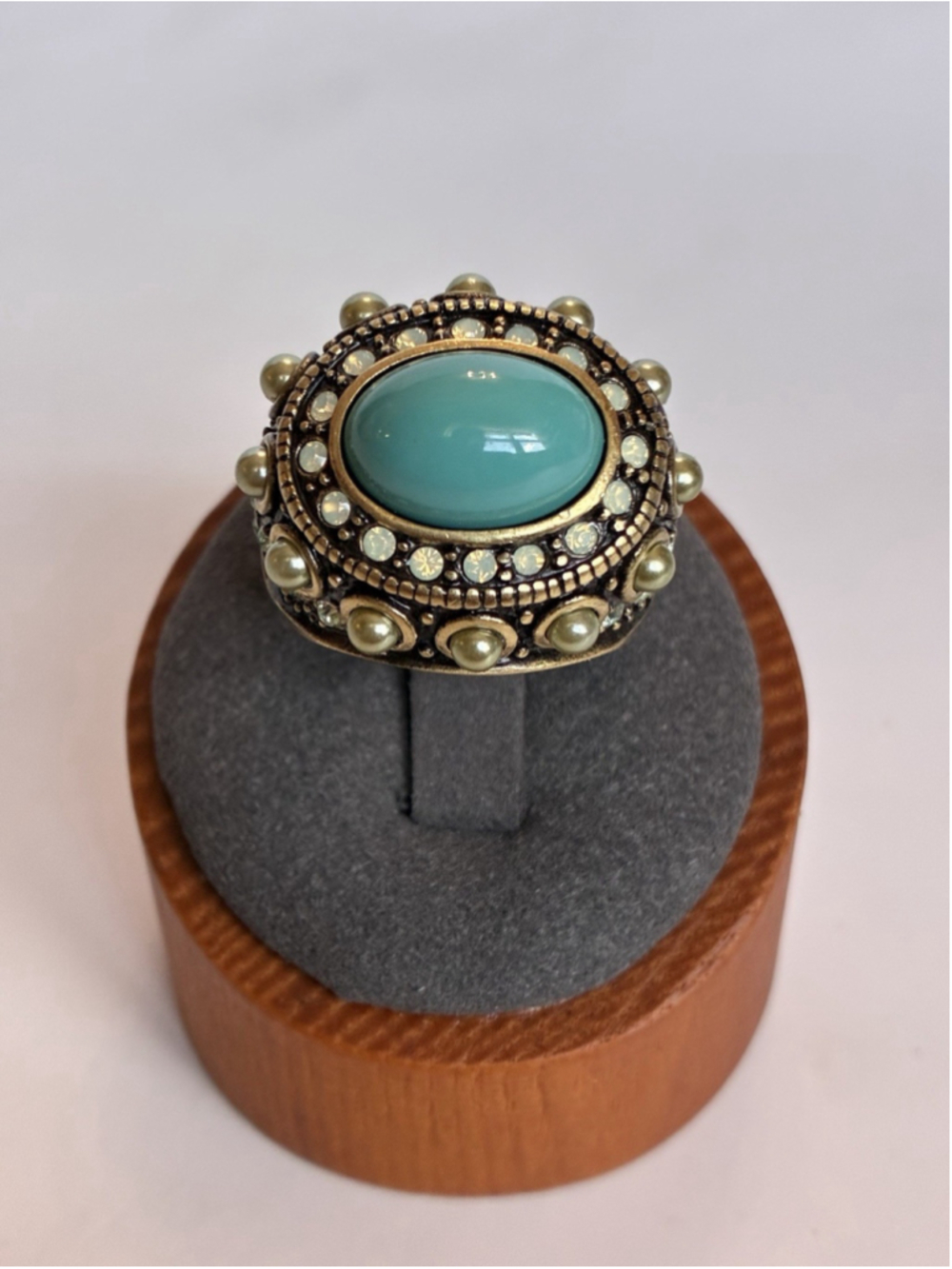Heidi Daus Rhapsody Turquoise Ring Pearl Crystal Statement Cocktail Size 6